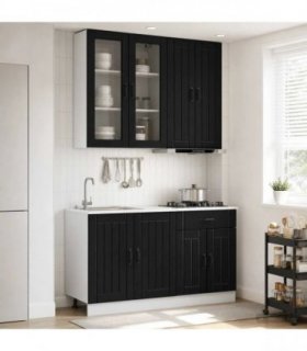 vidaXL Kitchen Unit LUCCA 4 pcs Black Engineered Wood