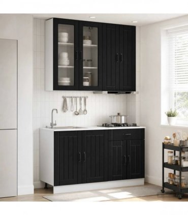 vidaXL Kitchen Unit LUCCA 4 pcs Black Engineered Wood