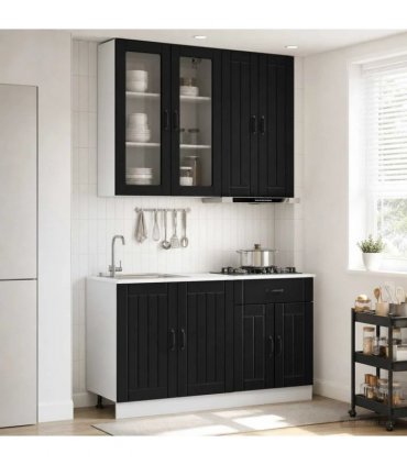 vidaXL Kitchen Unit LUCCA 4 pcs Black Engineered Wood
