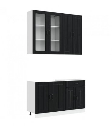 vidaXL Kitchen Unit LUCCA 4 pcs Black Engineered Wood