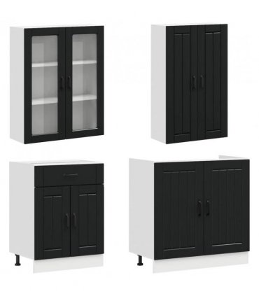 vidaXL Kitchen Unit LUCCA 4 pcs Black Engineered Wood