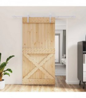 vidaXL Sliding Door Natural and White 100 x 210 cm Solid Pine Wood