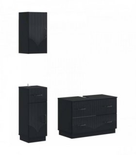 vidaXL 3 Piece Bathroom Cabinet Set HOORN Black Engineered Wood