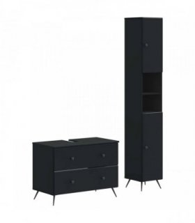 vidaXL 2 Piece Bathroom Cabinet Set BREDA Black Engineered Wood