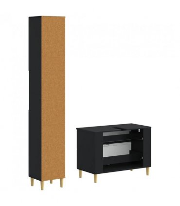 vidaXL 2 Piece Bathroom Cabinet Set DELFT Black Engineered Wood