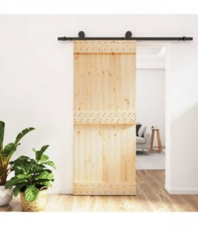 vidaXL Sliding Door Natural and Black 85 x 210 cm Solid Pine Wood
