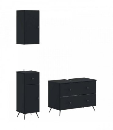 vidaXL 3 Piece Bathroom Cabinet Set BREDA Black Engineered Wood
