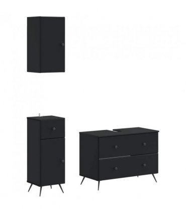 vidaXL 3 Piece Bathroom Cabinet Set BREDA Black Engineered Wood