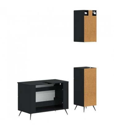 vidaXL 3 Piece Bathroom Cabinet Set BREDA Black Engineered Wood