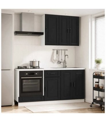 vidaXL Kitchen Unit PORTO 5 pcs Black Engineered Wood