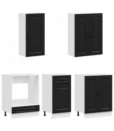 vidaXL Kitchen Unit PORTO 5 pcs Black Engineered Wood