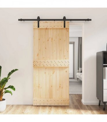 vidaXL Sliding Door Natural and Black 90 x 210 cm Solid Pine Wood