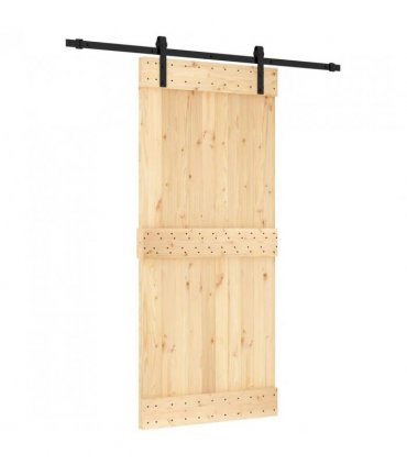 vidaXL Sliding Door Natural and Black 90 x 210 cm Solid Pine Wood