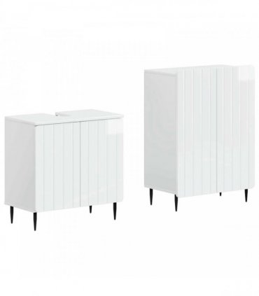 vidaXL 2 Piece Bathroom Cabinet Set ZWOLLE High Gloss White