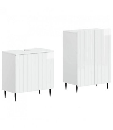 vidaXL 2 Piece Bathroom Cabinet Set ZWOLLE High Gloss White