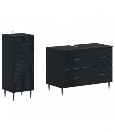 vidaXL 2 Piece Bathroom Cabinet Set HAARLEM Black Engineered Wood