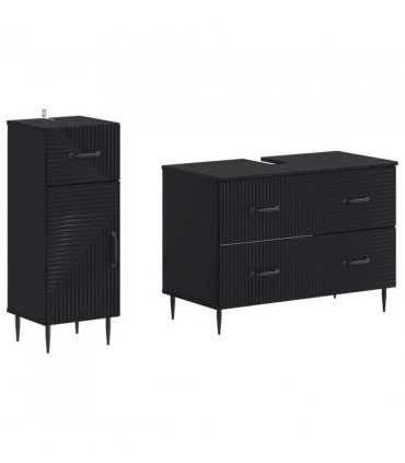 vidaXL 2 Piece Bathroom Cabinet Set HAARLEM Black Engineered Wood