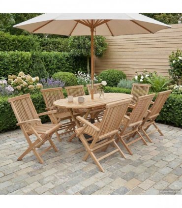 vidaXL Garden Furniture Set 9 pcs Natural Solid Teak Wood