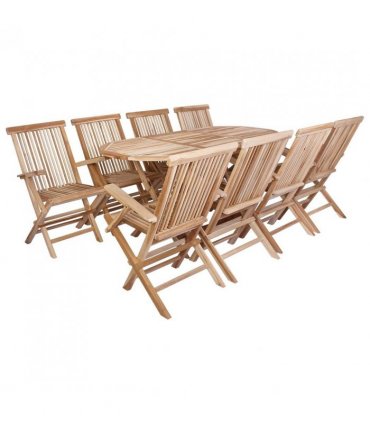 vidaXL Garden Furniture Set 9 pcs Natural Solid Teak Wood