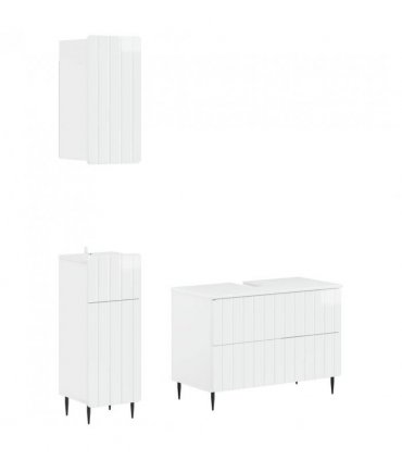vidaXL 3 Piece Bathroom Cabinet Set ZWOLLE High Gloss White