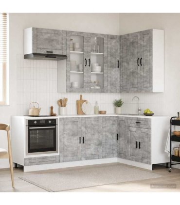 vidaXL Kitchen Unit PORTO 8 pcs Concrete Grey Engineered Wood