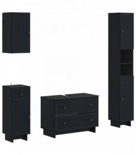 vidaXL 4 Piece Bathroom Cabinet Set EDE Black Engineered Wood