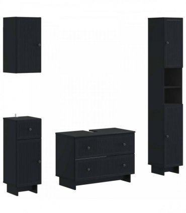 vidaXL 4 Piece Bathroom Cabinet Set EDE Black Engineered Wood