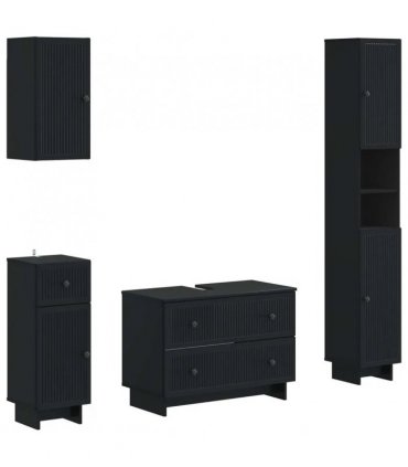 vidaXL 4 Piece Bathroom Cabinet Set EDE Black Engineered Wood