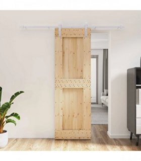 vidaXL Sliding Door Natural and White 70 x 210 cm Solid Pine Wood