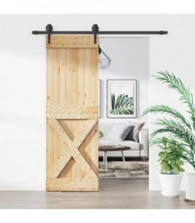 vidaXL Sliding Door Natural and Black 70 x 210 cm Solid Pine Wood