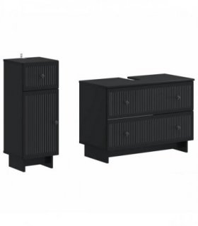 vidaXL 2 Piece Bathroom Cabinet Set EDE Black Engineered Wood