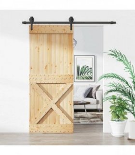 vidaXL Sliding Door Natural and Black 85 x 210 cm Solid Pine Wood