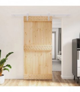 vidaXL Sliding Door Natural and White 95 x 210 cm Solid Pine Wood