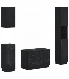 vidaXL 4 Piece Bathroom Cabinet Set HOORN Black Engineered Wood