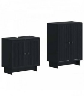 vidaXL 2 Piece Bathroom Cabinet Set EDE Black Engineered Wood