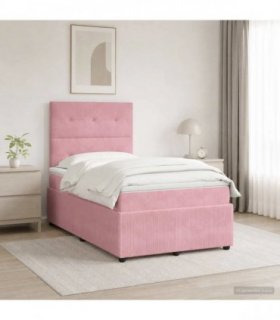 vidaXL LED Box Spring Bed with Mattress Pink 120 x 200 cm Velvet