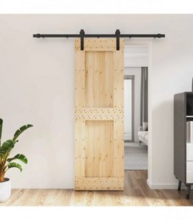vidaXL Sliding Door Natural and Black 70 x 210 cm Solid Pine Wood