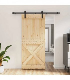vidaXL Sliding Door Natural and Black 90 x 210 cm Solid Pine Wood