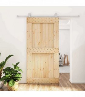 vidaXL Sliding Door Natural and White Solid Pine Wood (Untreated)