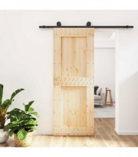 vidaXL Sliding Door Natural and Black 80 x 210 cm Solid Pine Wood