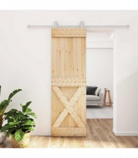 vidaXL Sliding Door Natural and White 70 x 210 cm Solid Pine Wood