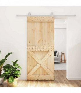 vidaXL Sliding Door Natural and White 90 x 210 cm Solid Pine Wood