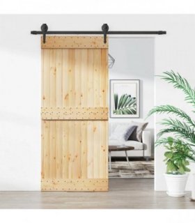 vidaXL Sliding Door Natural and Black 90 x 210 cm Solid Pine Wood