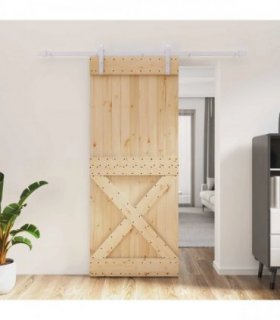 vidaXL Sliding Door Natural and White 85 x 210 cm Solid Pine Wood