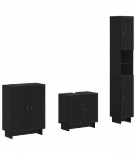 vidaXL 3 Piece Bathroom Cabinet Set EDE Black Engineered Wood