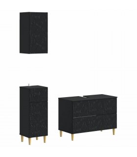 vidaXL 3 Piece Bathroom Cabinet Set DELFT Black Engineered Wood
