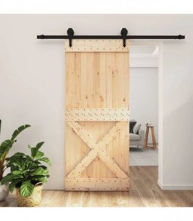 vidaXL Sliding Door Natural and Black 90 x 210 cm Solid Pine Wood