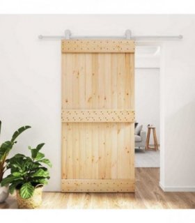 vidaXL Sliding Door Natural and White 100 x 210 cm Solid Pine Wood