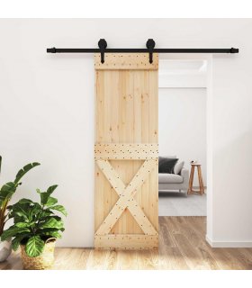 vidaXL Sliding Door Natural and Black 70 x 210 cm Solid Pine Wood