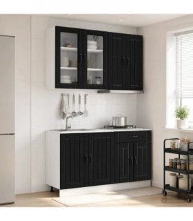 vidaXL Kitchen Unit LUCCA 4 pcs Black Engineered Wood